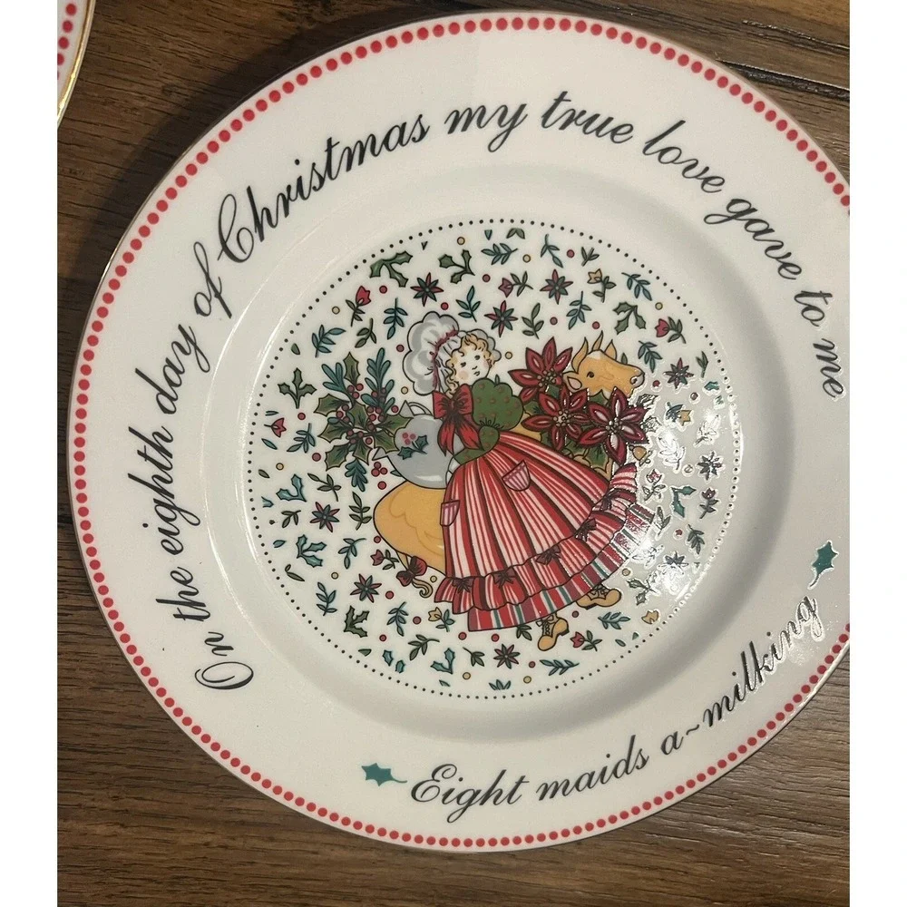 Domestications‎ Twelve Days of Christmas Salad Plate Day 8- 8 Maids Milking EUC
